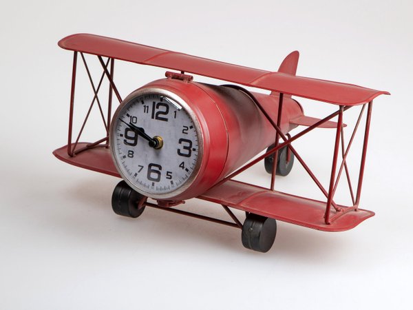 formano Uhr, Tischuhr, als Flugzeug aus Metall neu, Geschenkartikel