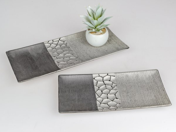 Deko-Schale aus Keramik, silber-grau, 30x14 oder 39x17cm Tischdeko