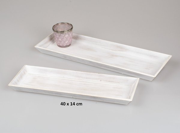 Deko-Tablett, DekoSchale,  aus Holz, creme-farbig 40x14cm, Tischdeko