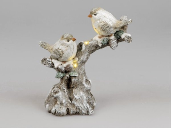 formano Deko Figur Vogelpaar mit LED Licht aus Kunststein, 20x16cm, Winterdeko