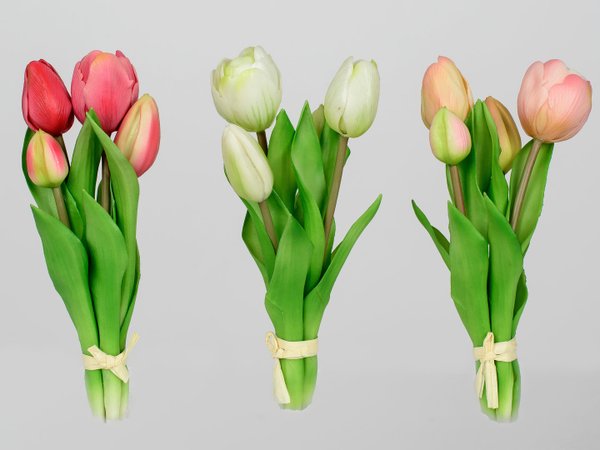 Kunstblume Tulpenbündel 22cm - 4 Stück - Dekoblume, Frühlingsblume in 3 Farben