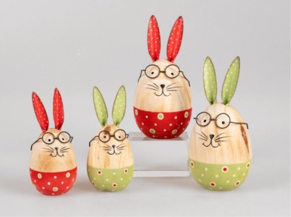 formano Deko-Figur Hase Ei mit Brille aus Holz 12 cm - Osterdeko  - neu -