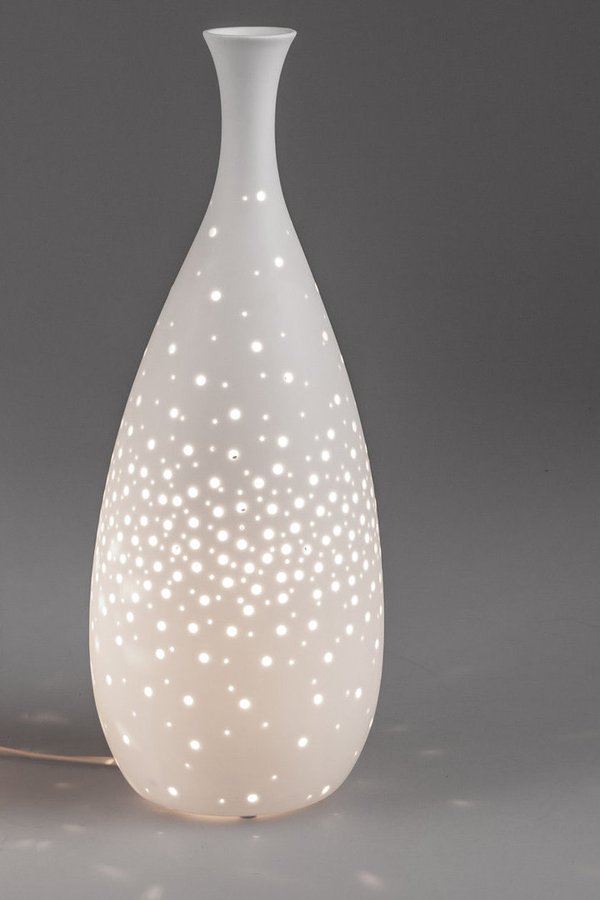 Deko-Lampe Lampe Vase 16x42 cm, weiss transparenten Porzellan -neu-