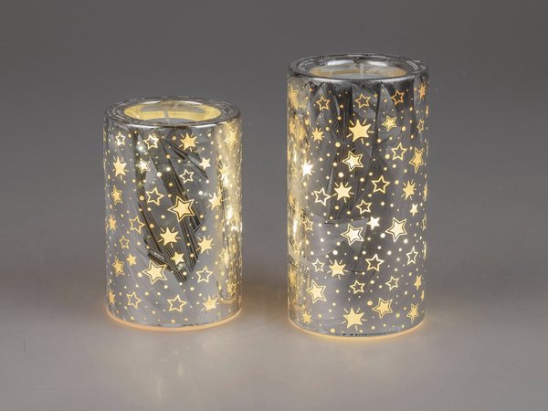 LED Deko-/Teelicht Stern Dekor, 12 o.15 cm Farbglas silber-frosty Weihnachtsdeko