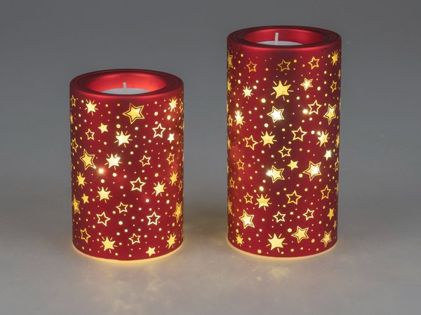 LED Deko-/Teelicht, Stern Dekor, 12 o.15 cm Farbglas, rot-gold Weihnachtsdeko