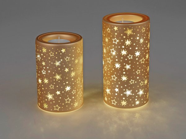 LED Deko-/Teelicht, Stern Dekor, 12 o.15 cm Farbglas, cham.-gold Weihnachtsdeko
