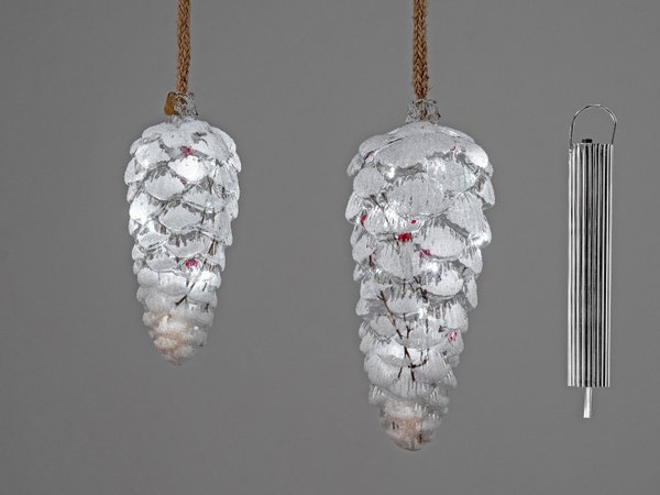 Glas Zapfen Hänger mit LED Licht u. Timer - 17/25 cm - Weihnachtsdeko neu