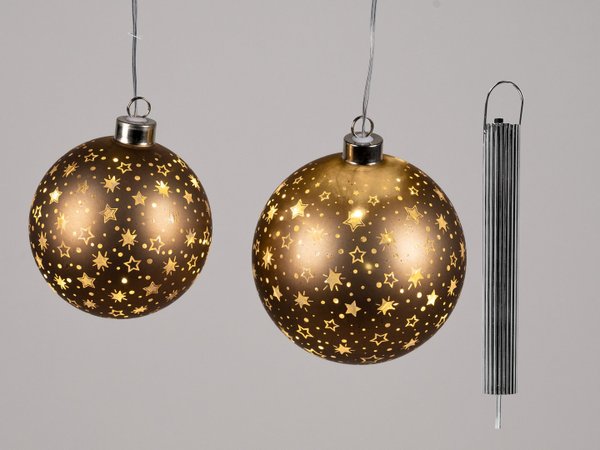 Glaskugel mit LED Licht braun/gold - 10/12/15cm, Fensterdeko, Weihnachtsdeko neu